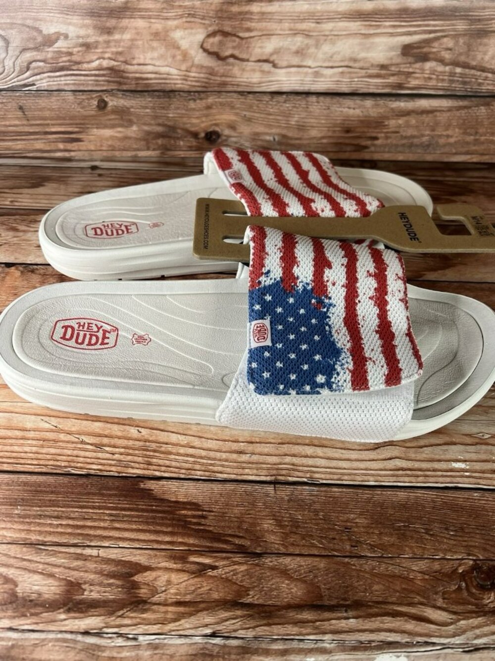 Hey Dude Phoenix Sox Slide Sandals American Flag Red White Blue Men's Sizes